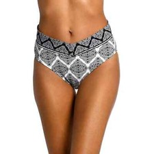 La Blanca Oasis Tile V-Front High-Waist Bikini Bottom Geometric White Black 8