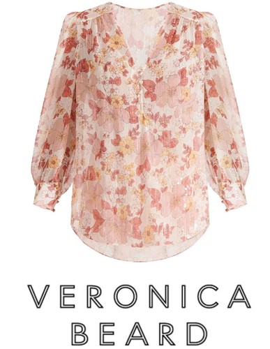 sz 14 NWT VERONICA BEARD Blouse MILAN Melon Long Sleeve Top SILK Floral Womens