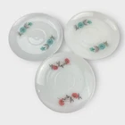 Set of 3 Fire King VTG Saucer Plates White Blue Pink Floral Print Mismatched
