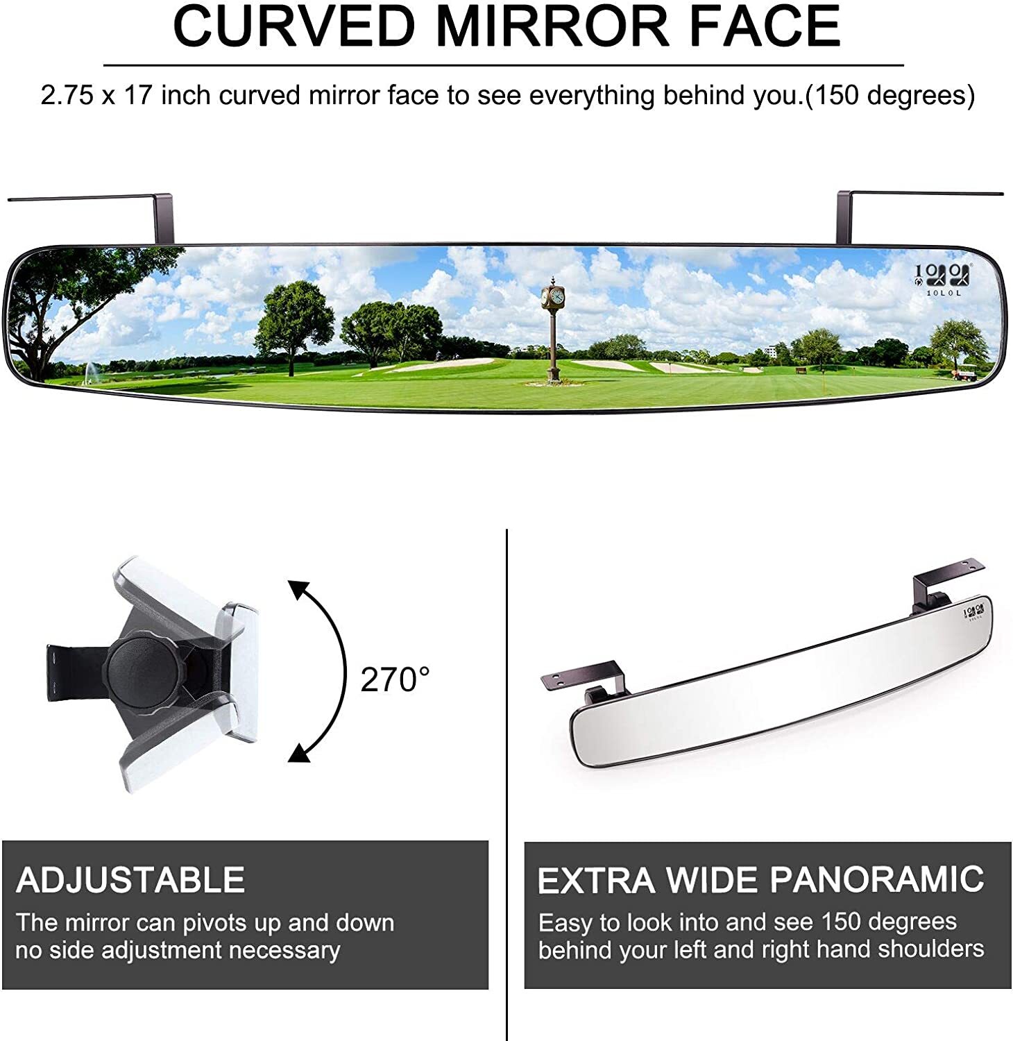 Golf Cart Side Mirrors & Panoramic Rear View Mirror for Yamaha EZGO Club Car 