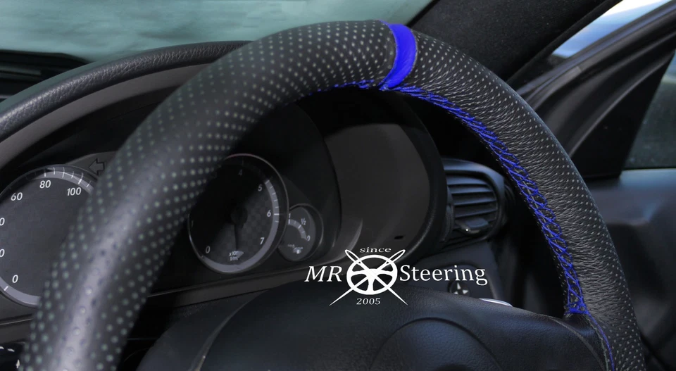 PARA MAZDA 6 MK1 2002-2007 CUBIERTA VOLANTE CUERO PERFORADO + CORREA R AZUL Foto 3 de 4