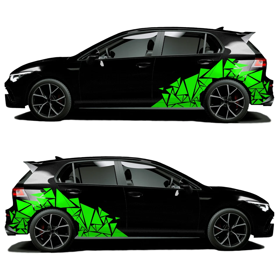 2er Set Auto Aufkleber Dreieck 120x60cm Farbwahl Scherben Geometrisch KX075 Grün - Bild 2 von 4