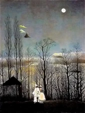 Hand painted Oil painting henri rousseau - Carnival night 狂欢节之夜 landscape art 