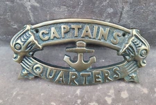Brass Finish Aluminum Captains Quarters Wall Plaque Sign Nautical Beach Decor