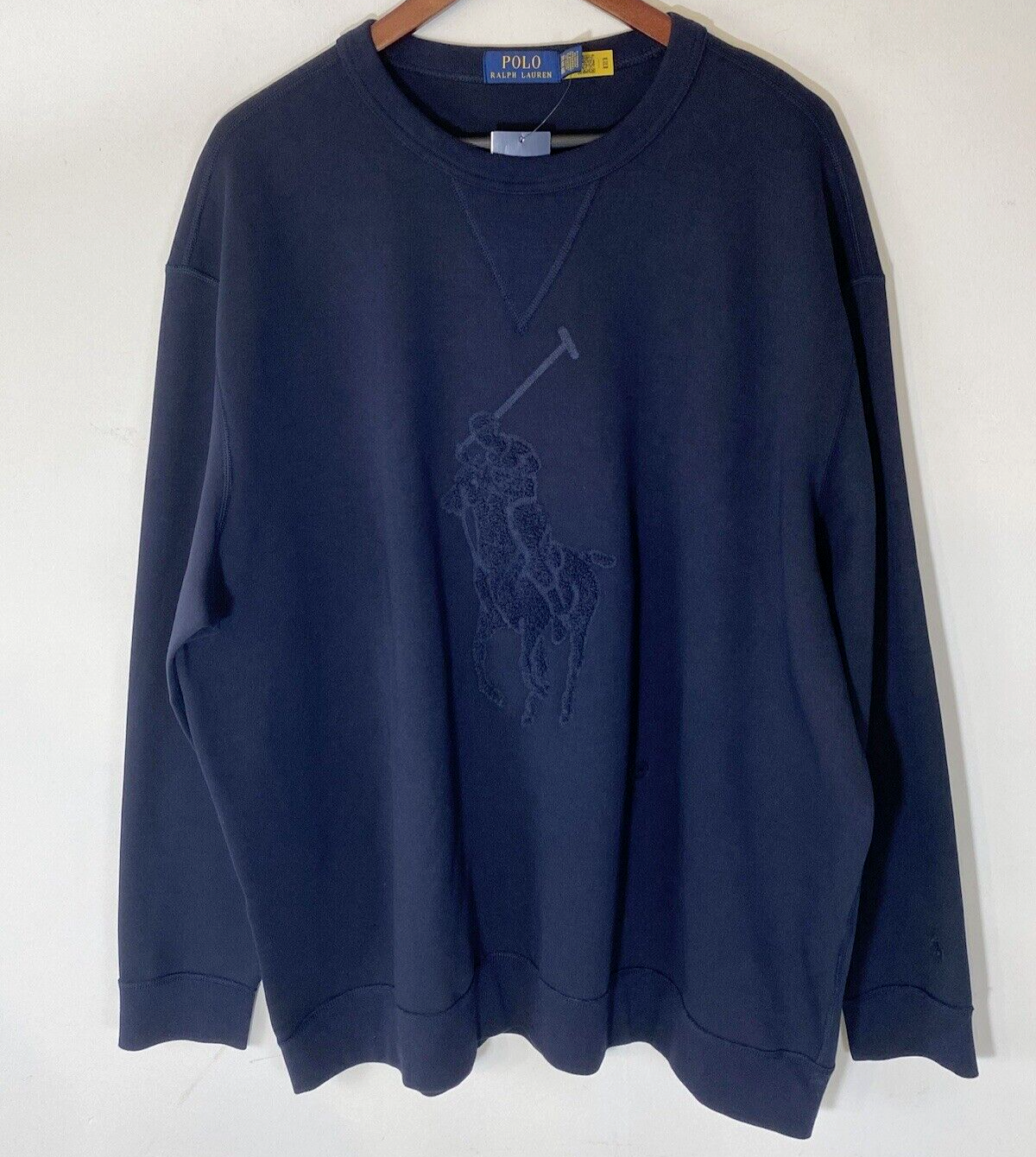 Polo Ralph Lauren Uomo Grande e Alta 2X Navy Big Pony Felpa Doppia Maglia $168