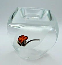 OSTSEE-SCHMUCK Art Glass Vase with Silver & Real Amber German Handmade Stunning