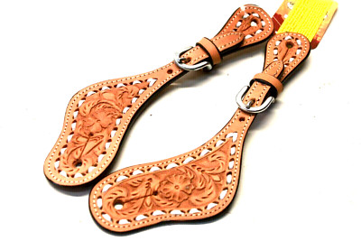 Tough-1 Ladies Size Light Oil Leather Buck-stitched Floral Pattern Spur Straps