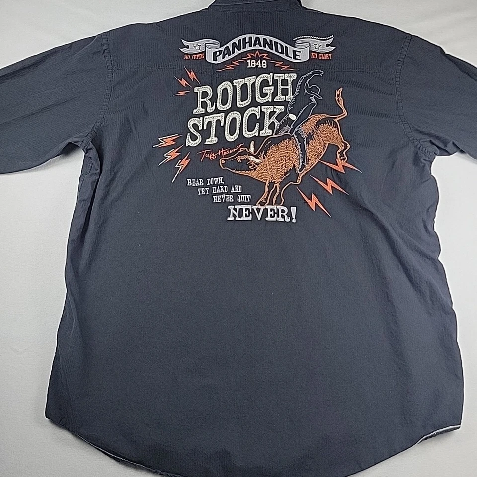 Camisa masculina Panhandle Rough Stock algodão pérola Snap 2xl preta bordada - Imagem 3 de 4