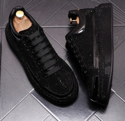 New Men Luxury Diamond Rhinestones Thick Bottom Fashion Sneakers Black Shoes