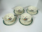 Royal Doulton Lowestoft Bouquet Footed Cream Soup Bowls & Underplates Set of 4