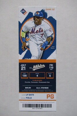 NEW YORK METS VS ATHLETICS 7/21/2017 FULL TICKET ~ MICHAEL CONFORTO (2 HRs)