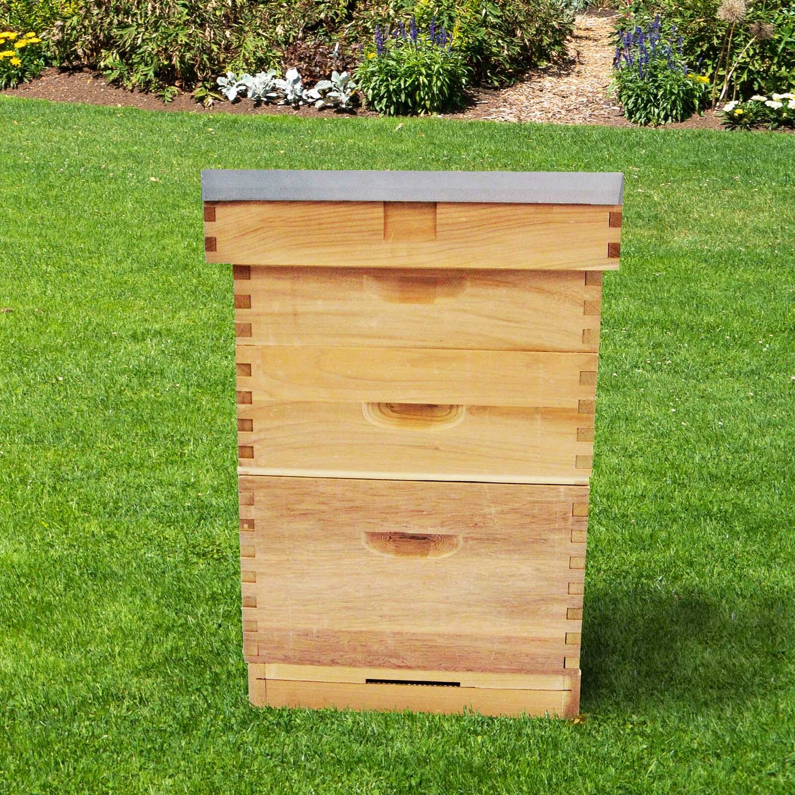 Langstroth Cedar Beehive Bee Keeping 2 Super 1 Brood Flat Roof Bee Hive Apiary