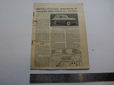 Kraftfahrzeughändler Service Datenblatt 247, 1956. Hillman Minx ohv Modelle