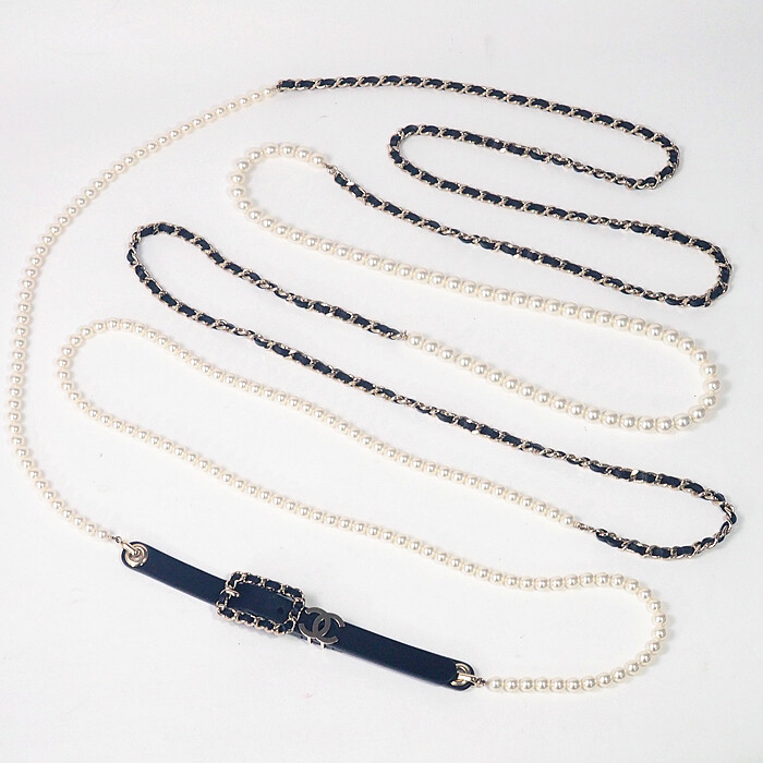 AUTH CHANEL CHAIN BELT FAUX PEARL COCO MARK B20A #M TOTAL-L