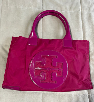 Tory Burch Pink Tote Bag Women s Double Handles Large Logo Emblem