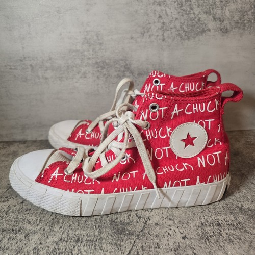 Converse UNT1TL3D High Not A Chuck - Red Youth Sz 3 High Tops Logo Spellout - Picture 3 of 8