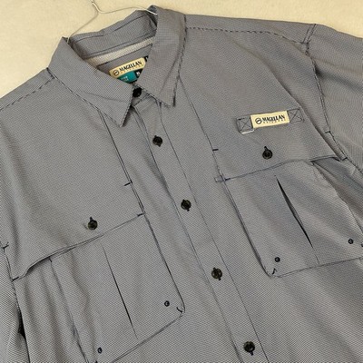 Magellan Fishing Shirt Mens XL Blue Short Sleeve Relaxed Fit Vented Button Up