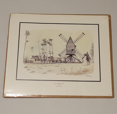 Vintage Casey Holtzinger Moving the Mill 1780 Art Print Matted Historical Retro 