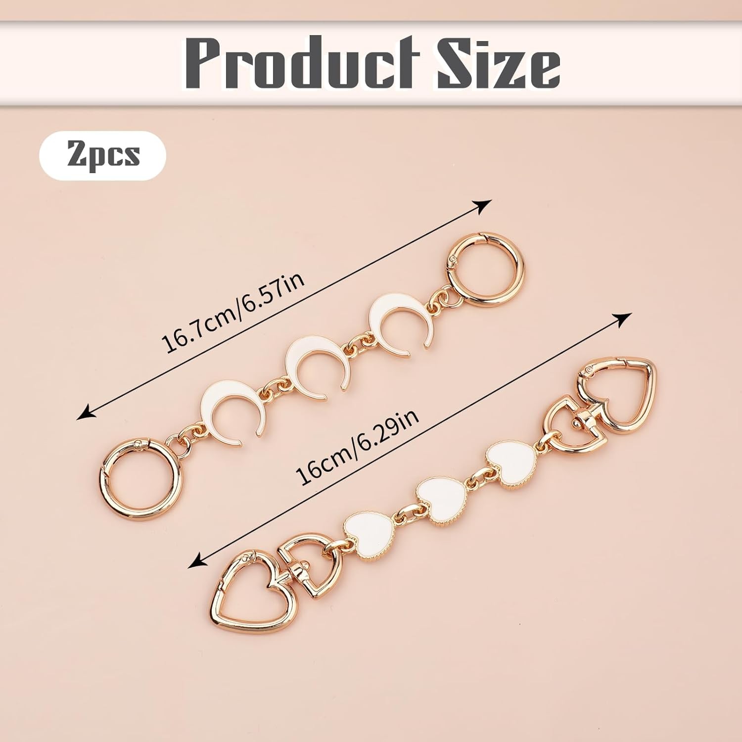 2pcs Bag Extender Chain Purse Strap Extenders for Handbags, Heart & white 
