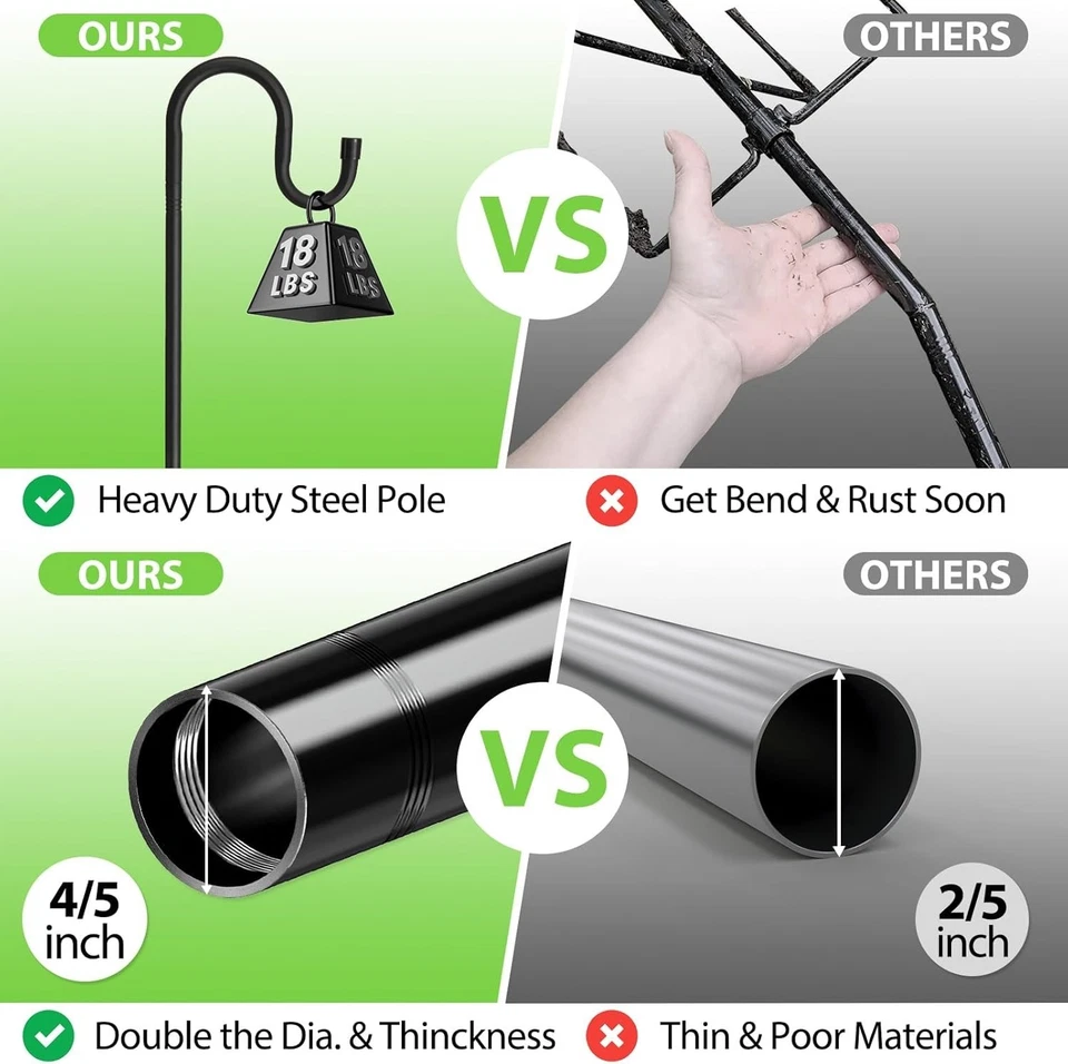 Gancho para pastores de alta resistencia de 94" poste alimentador de aves con base de 5 clavijas, ajustable Foto 2 de 2