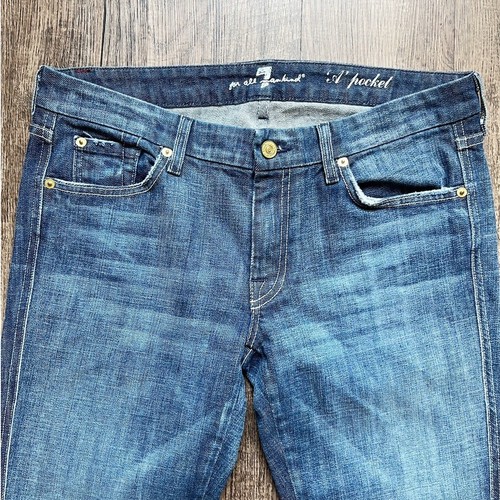 7 For All Mankind Size 32 "A" Pocket Embroidered Medium Wash Flare Leg Jeans - Picture 2 of 11