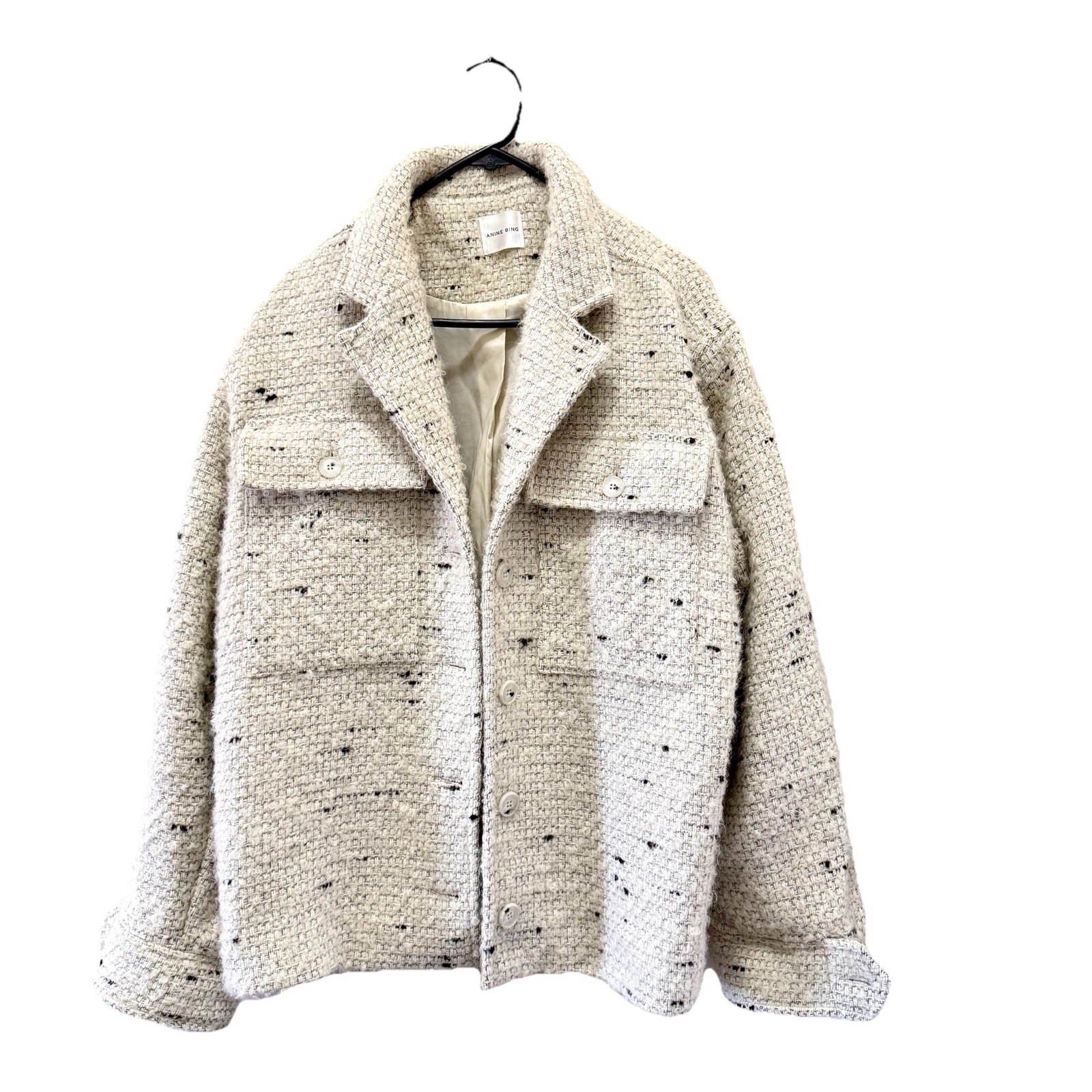 ANINE BING Leon Jacket Grey-White Tweed Wool Blend Sz AU S/US 4 Boxy Oversized image 7