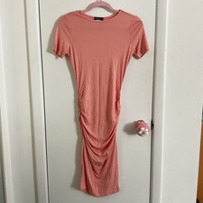 Venus Stretchy Bodycon Midi Shirt Dress with Ruched Sides Coral XS