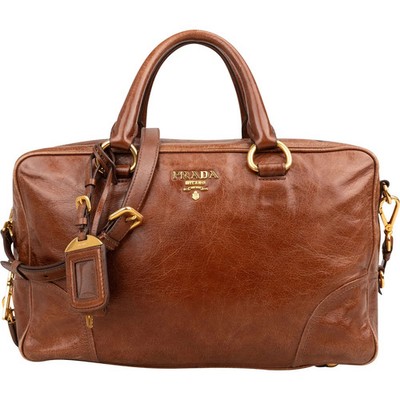 Prada Brown Vitello Leather Antic Bauletto Bag Handbag Tasche