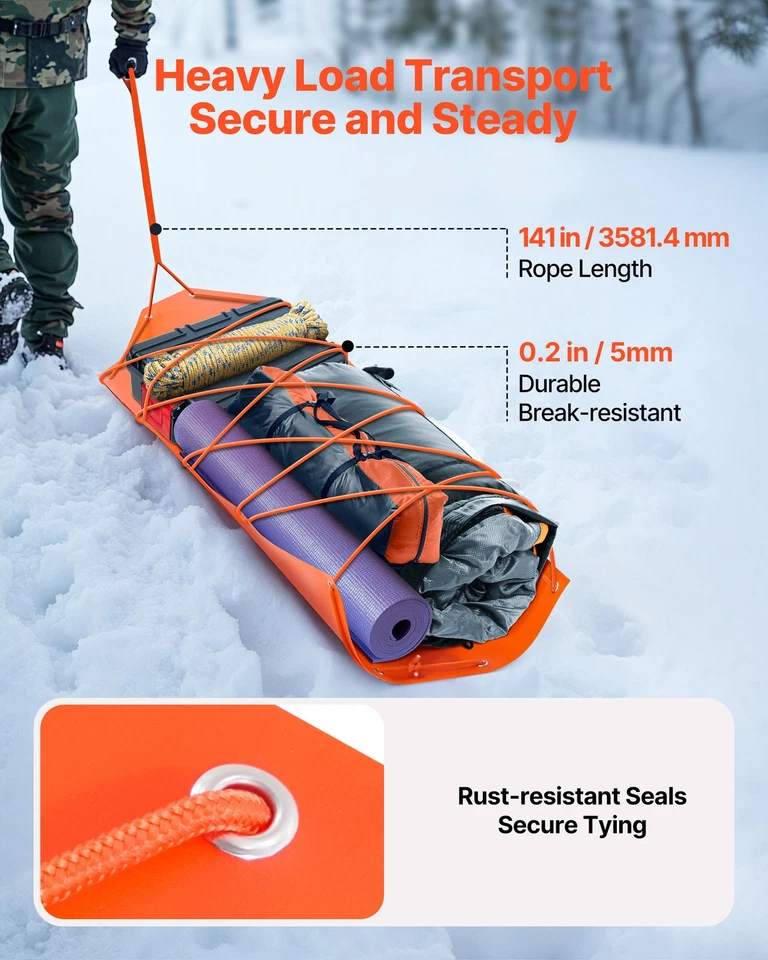 Trineo de arrastre de ciervos VEVOR 72,8 x 22,8 pulgadas 550 lb multiuso PE patio utilitario trineo Foto 4 de 4