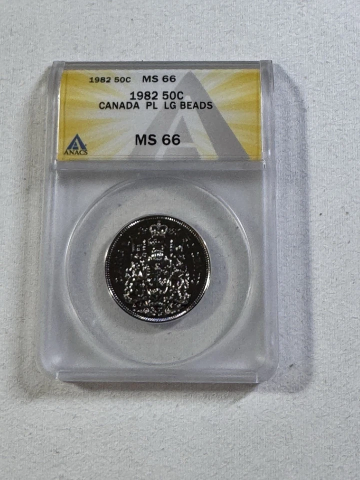 1982 Canada 50 Cents Proof Like Coin Graded MS 66 by ANACS Large Beads - Image 4 of 4