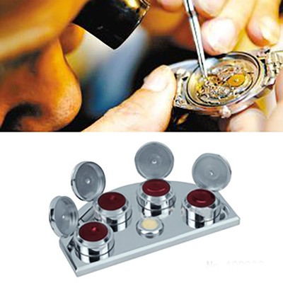 Watch Oil Cup Stand with 4 Containers Premium Polished Watchmaker Repair Tool