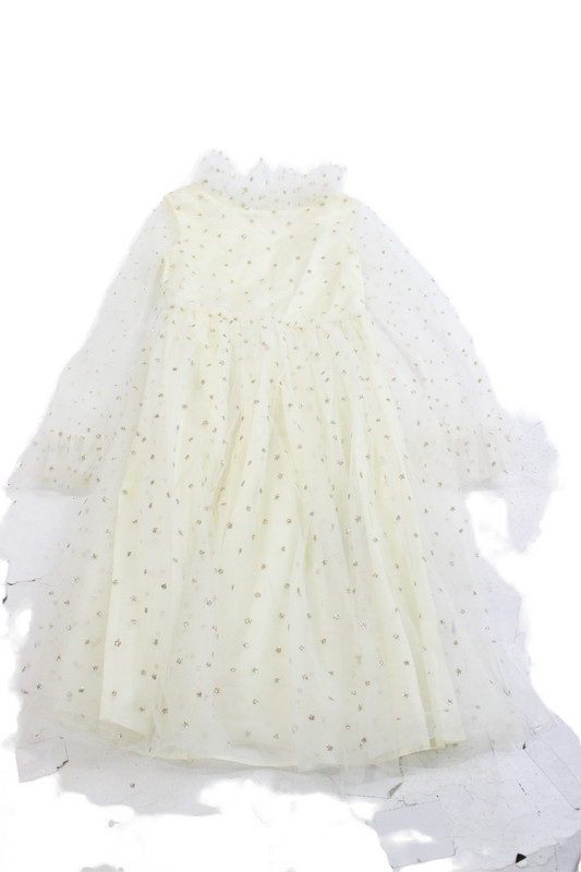 Bonpoint Childrens Girls Stars Print A Line Dress White Gold Size 8