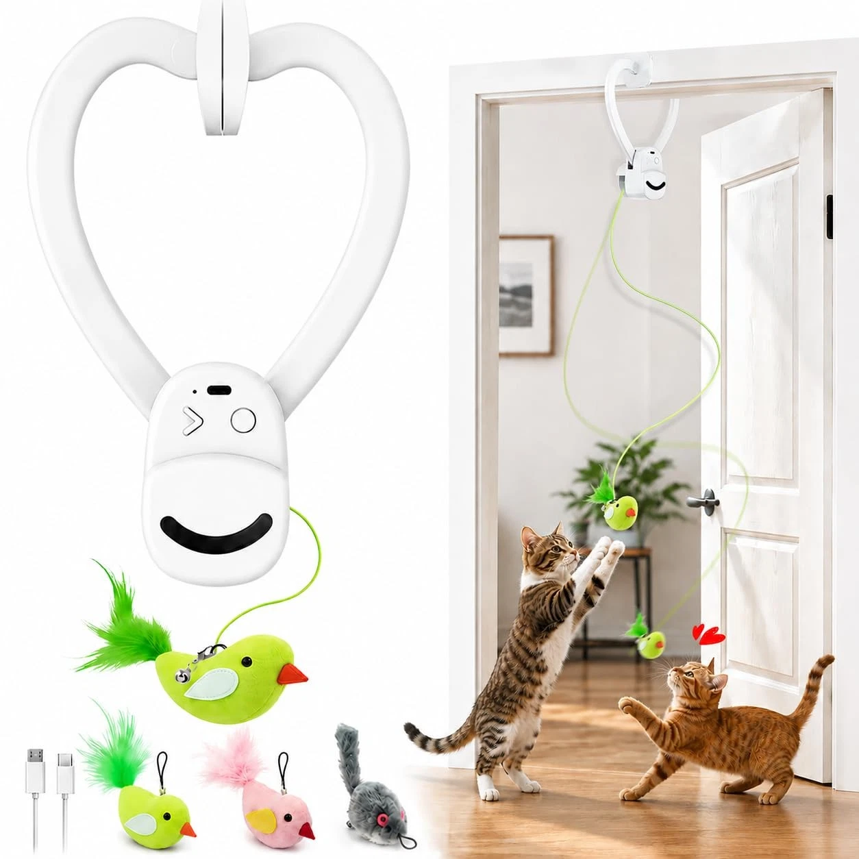 Interactive Cat Toys for Indoor Cats: Automatic Flying Bird Feather Wand Chas...