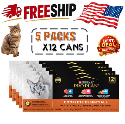 5 Pcs Purina Pro Plan Complete Essentials Adult WetCatFood 12CT 36OZ HighProtein