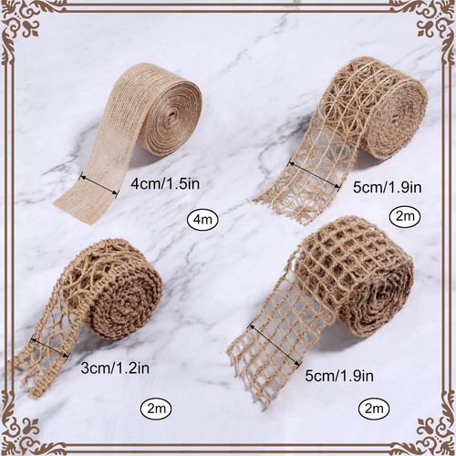 Rustic Burlap Ribbon 4 Rolls Jute Mesh 10M Ribbon for Wrapping DIY Crafts - Picture 2 of 8