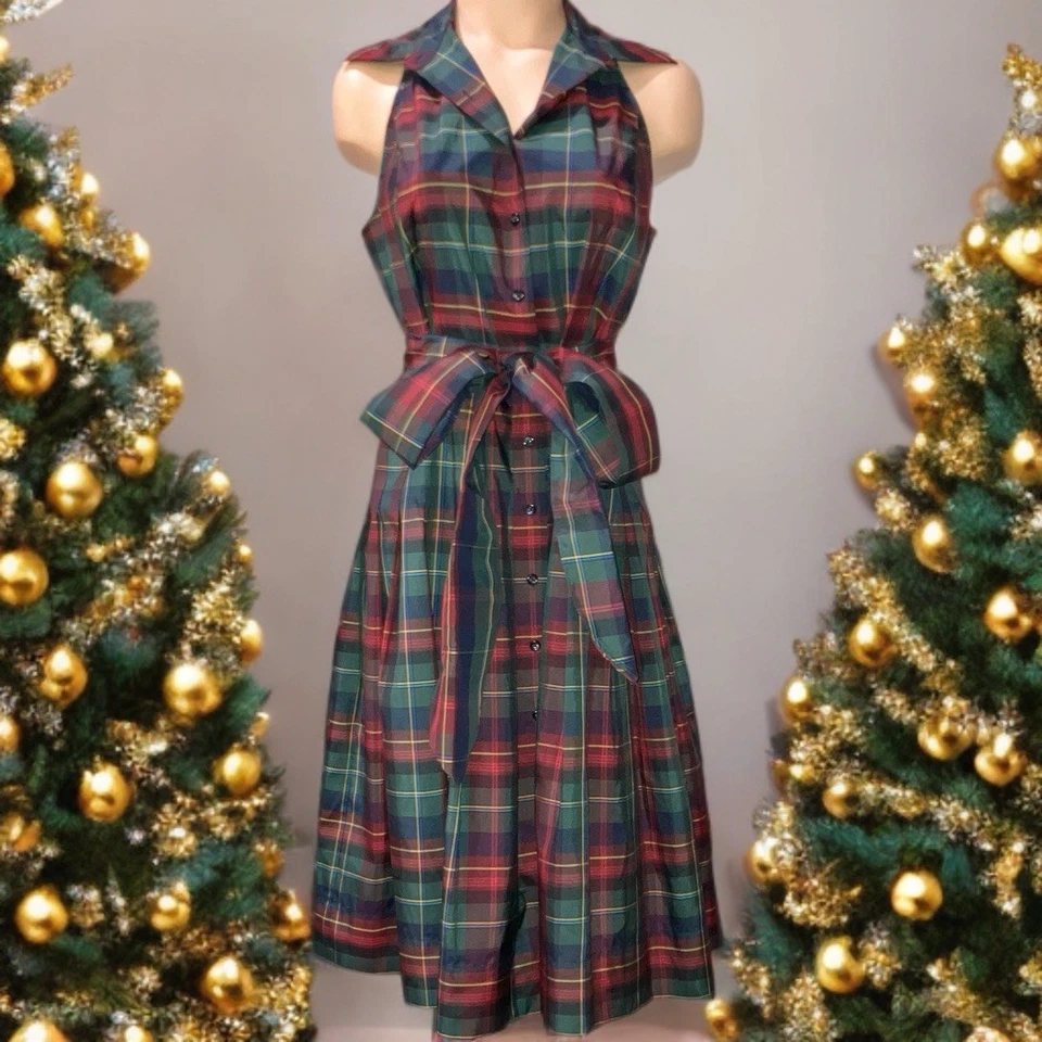 Ralph Lauren AMERICAN LIVING Sleeveless Tartan Plaid Pleated Shirt Dress Size 10 - Image 2 of 4