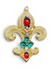 Vintage Colorful Rhinestone Fleur De Lis Gold Tone Brooch Pin J33a