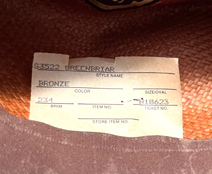 Sombrero de paja vintage Stetson Greenbrier 234 bronce hecho en EE. UU. Foto 4 de 4