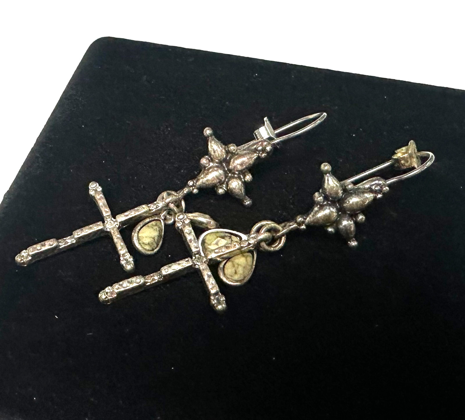 Costume Silver Tone Cross Dangle Pierced Earrings Jewelry Lot K