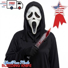 Ghostface Mask  Bleeding Knife Halloween Scream Hooded Latex Mask  Prop Knife