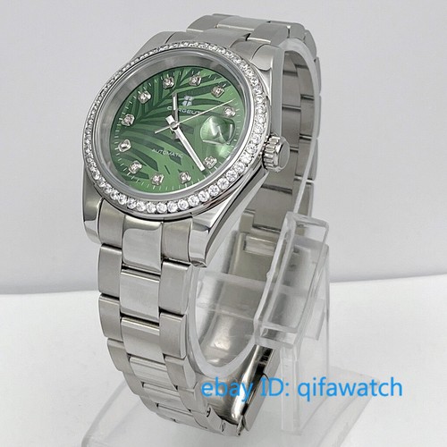 Reloj 39mm esfera verde plata fecha ventana cristal zafiro ajuste movimiento NH35 - Imagen 2 de 8