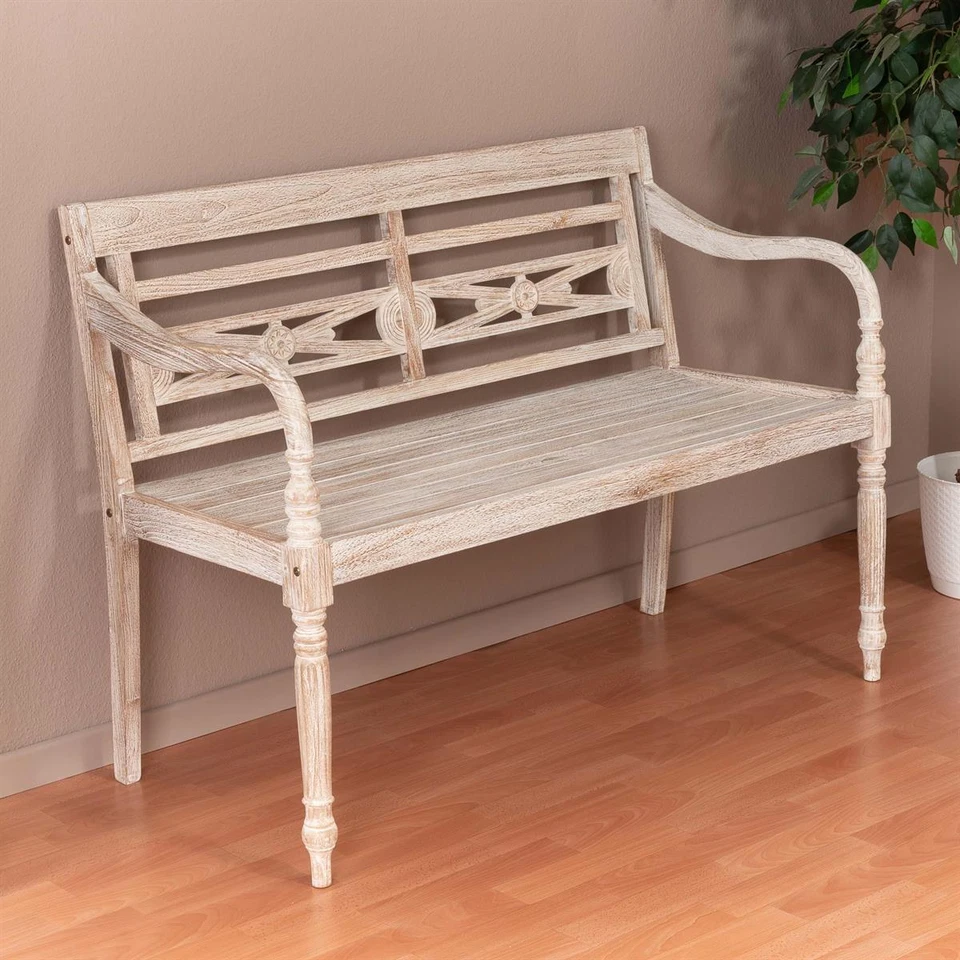DIVERO 2-Sitzer Gartenbank HAVANA white wash Teak Holz Landhausbank Holzbank - Bild 3 von 4