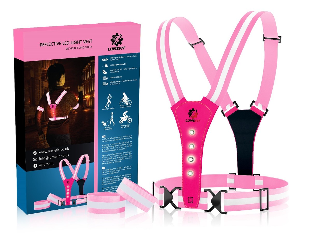 LUMEFIT High Visibility Vest Reflective Running Cycling LED Pink
