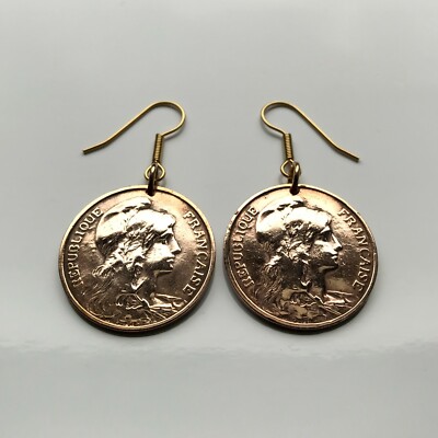 France 5 Centime French coin earrings Liberty Paris Marseille Lyon Nice e000236