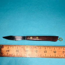 Vintage 60s Japan Paring Knife Stainless Steel Serrated Rosewood Handle Hook
