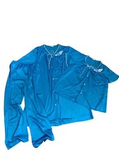Vtg LORRAINE Nylon Pajama Set 3 Large PJS Top Lounge Pants Robe Blue Nightgown