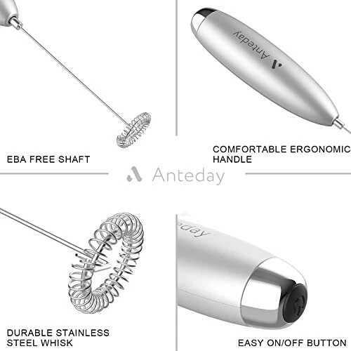 Milk Frother, Coffee Frother Handheld, Hand Mixer, Upgraded Motor Silver