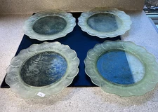 F1006~ Set of 4 Frosted Green Lucite Resin Dinner Plates Lotus 10.5"  MCM
