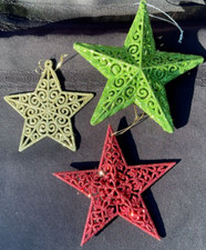 Glittery Holiday Stars Multi-Colored Filigree Ornaments Made in USA Lot of 3