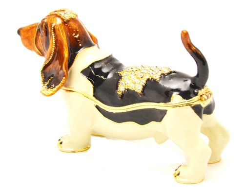 Big Basset Hound Dog Trinket Box. Hand Made with Enamel & Swarovski Crystals - Picture 5 of 8
